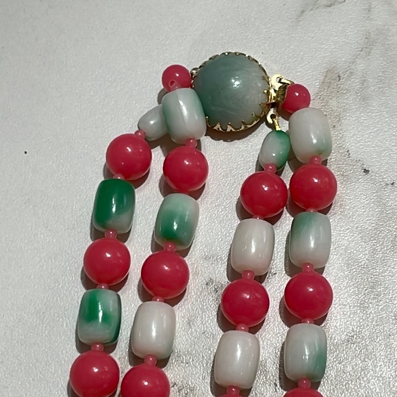 Vintage Pink and Green  fruit colours Beaded Necklace - Picture 1 of 6